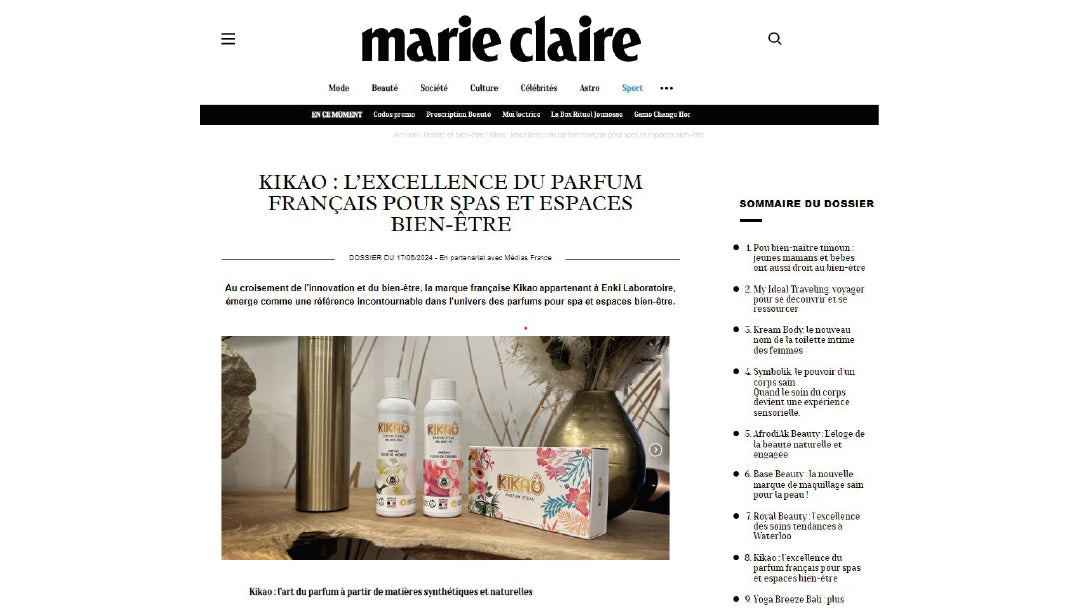 Le magazine marie claire parle de nos produits kikao , une vrai fierté pour la marque.